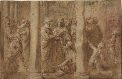 El milagro del hombre cojo sanado por San Pedro y San Juan de Sir Peter Paul Rubens over Anonymous Italian after Parmigianino after Raphael
