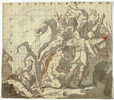 Caballeros luchando frente al castillo de Sir Robert Ker Porter
