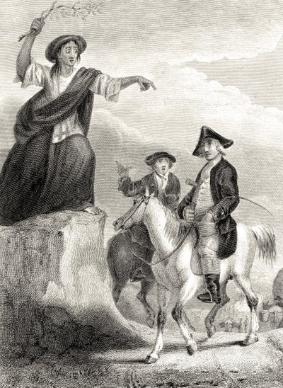 Meg Merrilies prediciendo la Caída de la Casa de Ellangown, ilustración de 