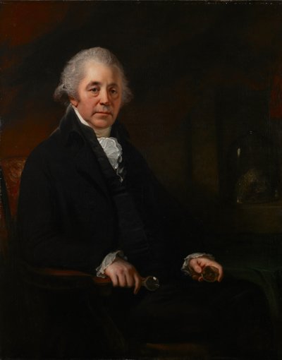 Retrato de Matthew Boulton, sosteniendo una muestra mineral de Sir William Beechey
