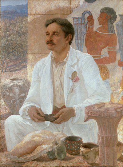 Sir Arthur Evans entre las ruinas del Palacio de Knossos de Sir William Blake Richmond