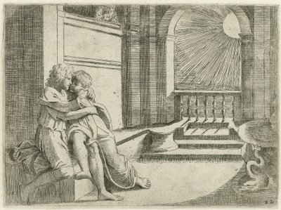Abimelec ziet Isaak Rebekka liefkozen Bijbelse scènes (título de la serie) Historia del Testamento Vecchio / Pintado en Roma en el Vaticano por Raffaelle di Urbin (...) (título de la serie) de Sisto Badalocchio