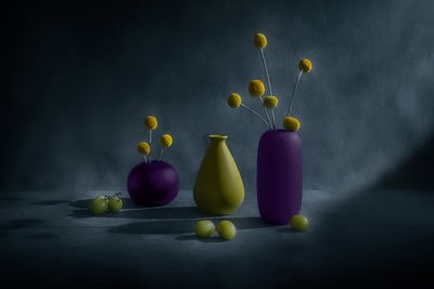Jarrones de colores vivos con uvas de Siyu_Wei APA
