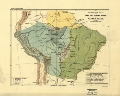 Áreas de distribución de los tipos de arco y flecha en Brasil central. LOC 2003627075 de Smithsonian Institution