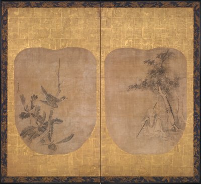 Sabio taoísta bajo un árbol y halcón en una rama, mediados del siglo XVII de Soga Nichokuan