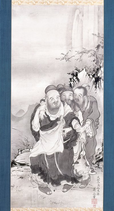 The Three Laughers Of Tiger Ravine (tinta sobre papel) de Soga Shohaku