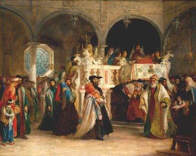 La fiesta del regocijo de la Torá en la sinagoga de Livorno, Italia de Solomon Alexander Hart
