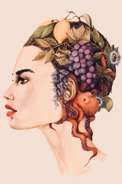 Retrato surrealista de una mujer pulpo de Sophia Novosel
