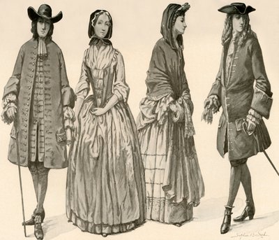 Vestimenta durante los reinados de Carlos II, Jacobo II, Guillermo y María 1682-1700, 1903, 1937 de Sophie B. Steel