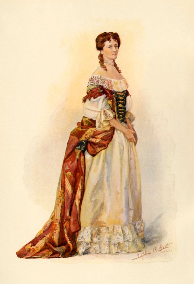 Vestido de brocado rojo usado en la Colonia de Barbados c1685, 1903, 1937 de Sophie B. Steel