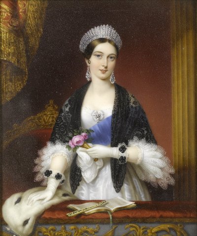 La Reina Victoria en el Palco Real del Teatro Drury Lane en noviembre de 1837 de Sophie Lienard