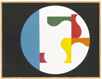 Composición en un círculo blanco sobre fondo negro de Sophie Taeuber Arp