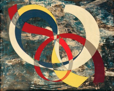Nudo en colores vivos sobre fondo caótico de Sophie Taeuber Arp