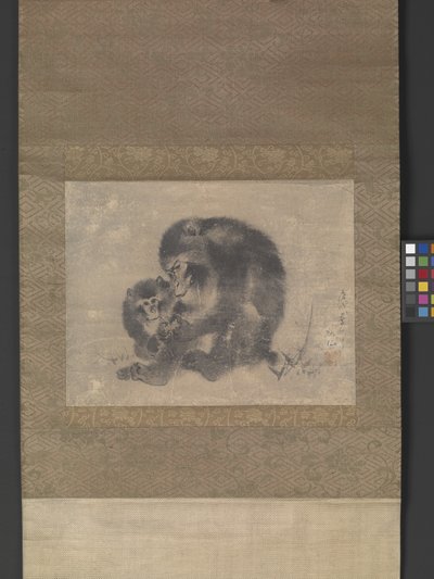 Mono y cría (tinta sobre papel) de Sosen Mori