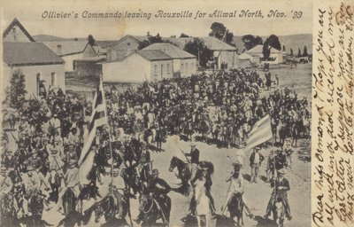 Postal que representa al Comando de Olliviers saliendo de Rouxville de South African Photographer
