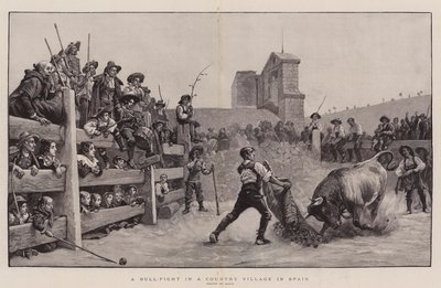 Una corrida de toros en un pueblo de España (grabado) de Spanish School
