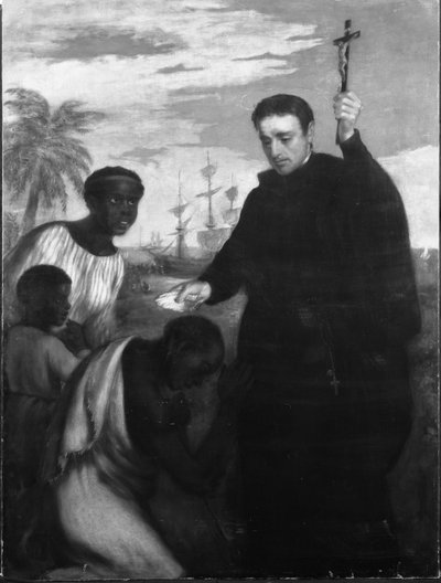 Un Misionero Jesuita, Quizás Manuel de Nóbrega o Pedro Claver, Bautizando Negros de Spanish School