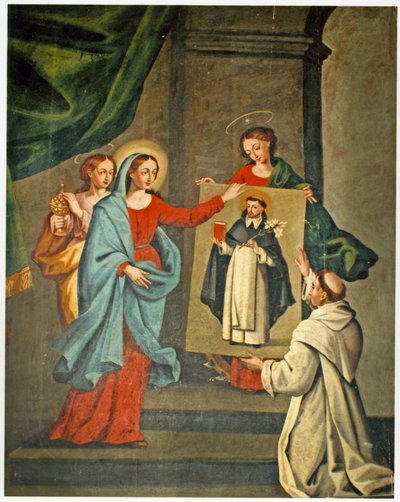 Un santo presentando un retrato de San Domingo a la Virgen María de Spanish School