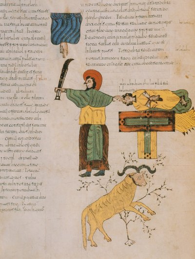 Abraham a punto de sacrificar a su hijo, Isaac, de la Biblia Visigótica-Mozárabe de San Isidoro, A.D. 960 de Spanish School