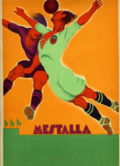 Anuncio de un partido entre Valencia y un equipo inglés en el Estadio Mestalla el 15 de abril de 1929 de Spanish School