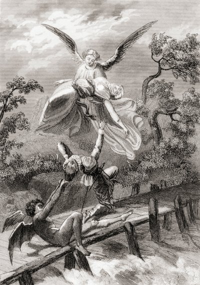 Amina es llevada por un ángel mientras el diablo captura al sacristán de Albaicín de Spanish School