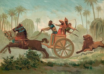 Asurbanipal cazando leones de Spanish School
