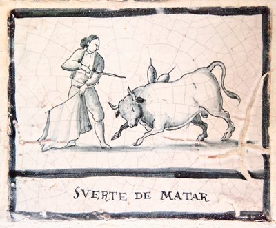 Escena de corrida de toros en un azulejo antiguo - La etapa de la matanza de Spanish School