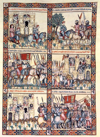 Cantiga 187, una de las 420 composiciones musicales que narran los milagros de la Virgen, escrita en gallego para Alfonso X el Sabio (1221-84) (vitela) de Spanish School