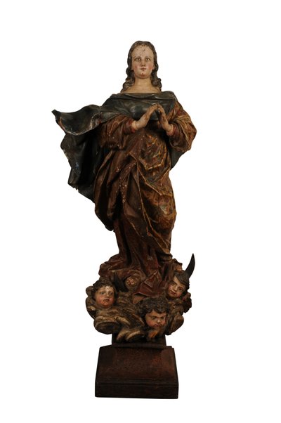 Escultura de madera tallada de la Virgen de la Inmaculada Concepción, España, c.1750 (madera) de Spanish School