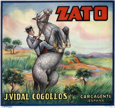 Jinete en un caballo encabritado. Cartel publicitario español, Valencia de Spanish School