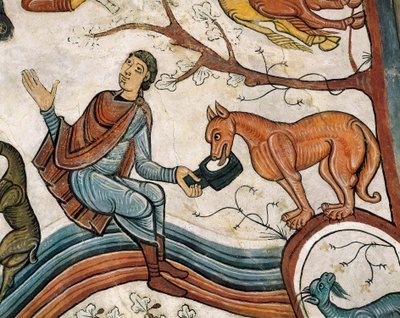 Detalle central de la bóveda que representa la Anunciación a los pastores. Fresco del siglo XII. de Spanish School