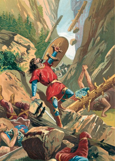 Las fuerzas de Carlomagno siendo atacadas en Roncesvalles por tribus vascas de Spanish School