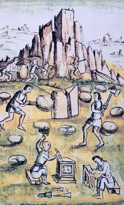 Códice de la conquista de México: El trabajo de la piedra de Spanish School