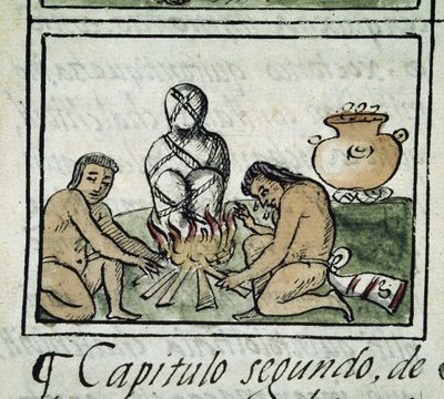 Códice de la conquista de México: momificación de un cadáver de Spanish School