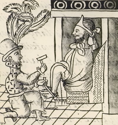 Códice de la conquista de México: estallido de la guerra, El emperador azteca Moctezuma encarcelado de Spanish School