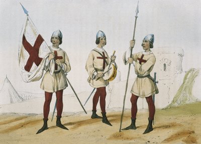 DE SOTTO, Serafin Maria, Conde de Clonard (1793 - 1862). Historia organica de las armas de Infanteria y Caballeria espanolas. 1851 - 1859. Los soldados de Infantería durante el reinado de los Reyes Católicos de España. Portaestandarte, tamborilero y lancer de Spanish School