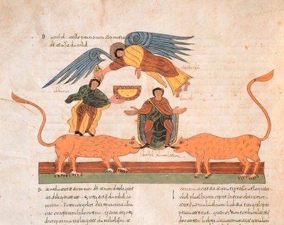 Daniel en el foso de los leones, de la Biblia visigoda-mozárabe de San Isidoro, fol.325v., A.D. 960 de Spanish School