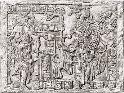 Dintel decorativo de la antigua ciudad maya de Yaxchilán, Chiapas, México de Spanish School