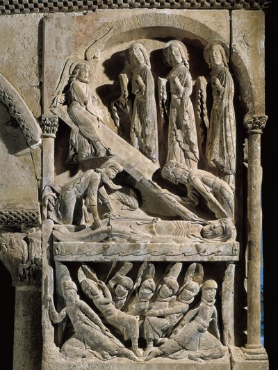 Deposición de Cristo. Escultura hecha por el maestro de Santo Domingo de Silos (siglo XII). Relieve en piedra de Spanish School