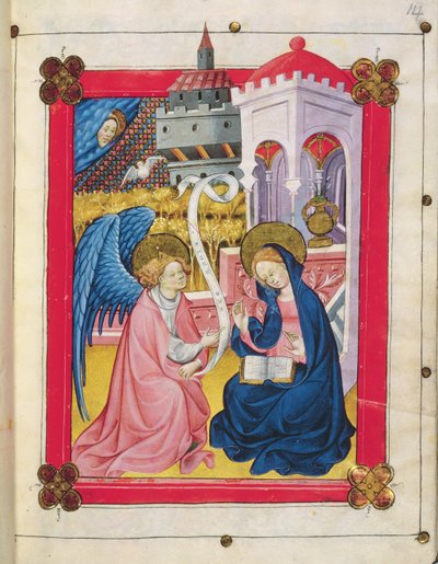 Ej. 2653 f.14 La Anunciación, de Horas de la Santísima Virgen María (vitela) de Spanish School