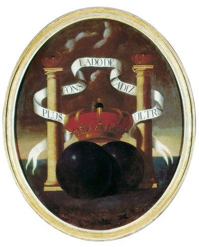 Emblema de las posesiones transatlánticas españolas que luego se convirtió en la ciudad de Cádiz como puerto libre de Spanish School