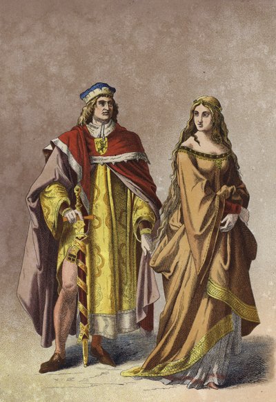 Dama y caballero noble europeo, siglo XIV de Spanish School