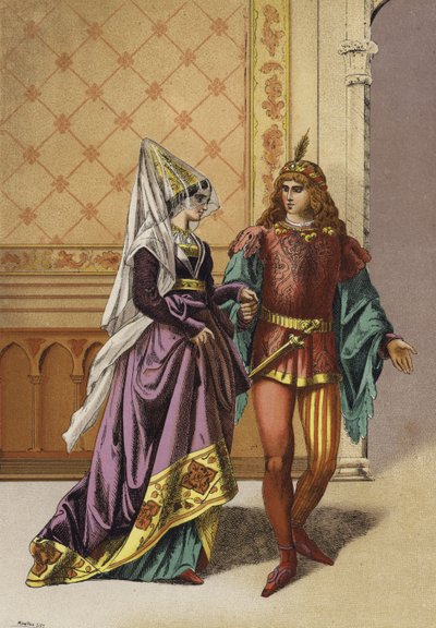 Noble europea y juglar, siglo XV de Spanish School