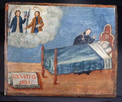 Ex Voto dedicado a SS. Cosme y Damián en agradecimiento por la curación de una mujer enferma, 1821 de Spanish School