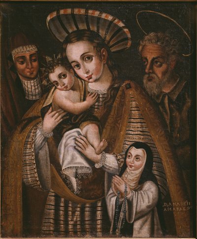 Ex voto, Sagrada Familia con Santa Ana y la monja de la Abadía, Ana de Ibaizabal de Spanish School