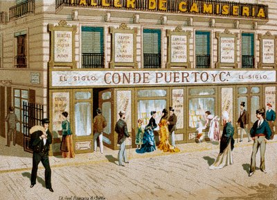 Moda: cartel publicitario para la tienda de telas "Conde Puerto" boutique Barcelona. Siglo XIX de Spanish School