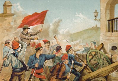 Lucha entre voluntarios republicanos y soldados, Sarria, Barcelona, 1874 de Spanish School