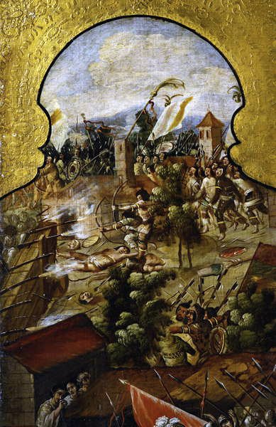 Lucha entre españoles e indígenas fuera del castillo de Chapultepec de Spanish School