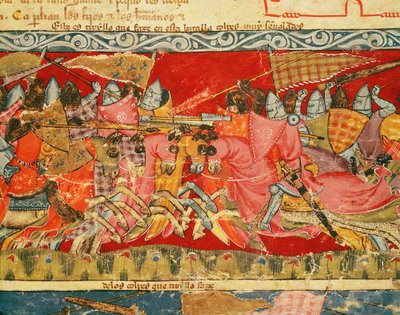 Fol.110r Batalla entre griegos y troyanos, del Códice Benito Santa Mora de Spanish School