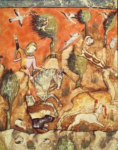 Fol.178v Un cazador persiguiendo a un ciervo, del Códice Benito Santa Mora de Spanish School